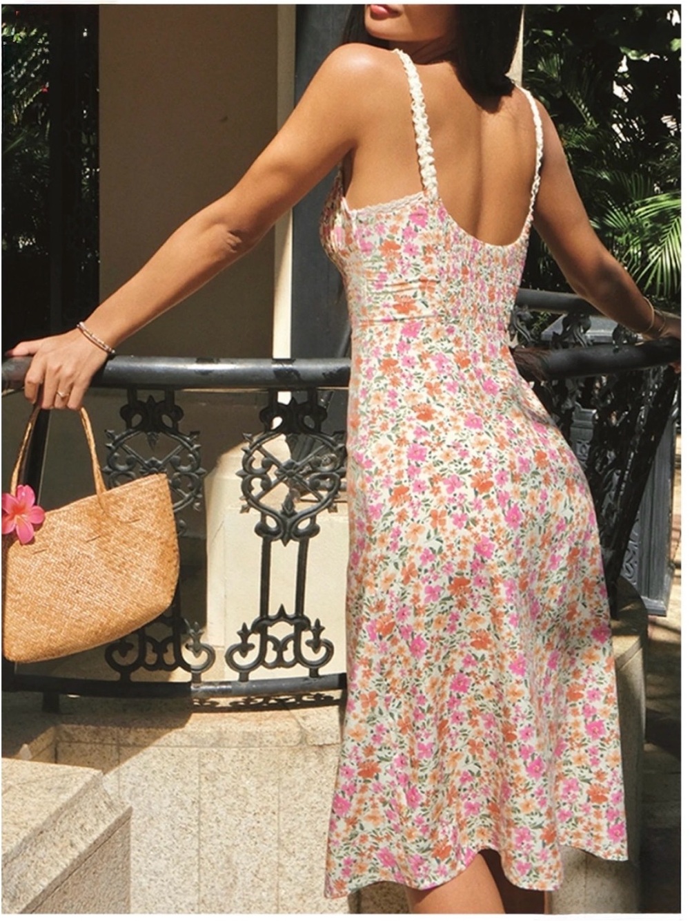 Commense NWT Floral Print Lace Trim Cami Midi Dress - Picture 2 of 15